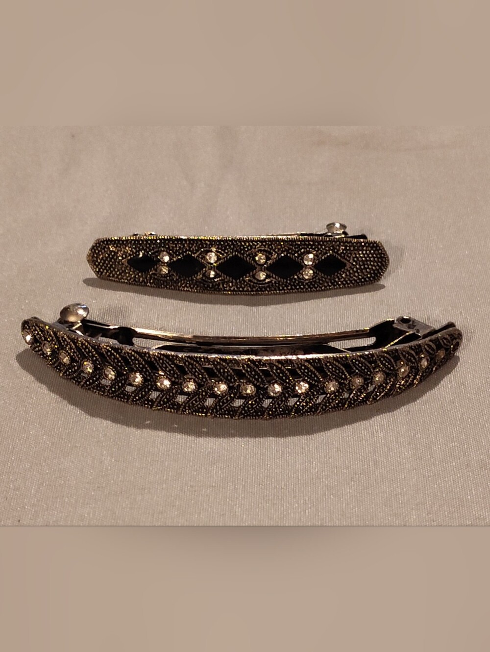 Vintage 1940's Decorative Hematite Tone Rhinestone Hair Clips